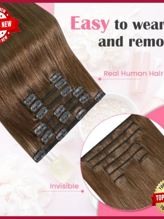Real Human Hair Clip-In Extensions 22 Inch 75g 7pcs 16 Clips main image 4